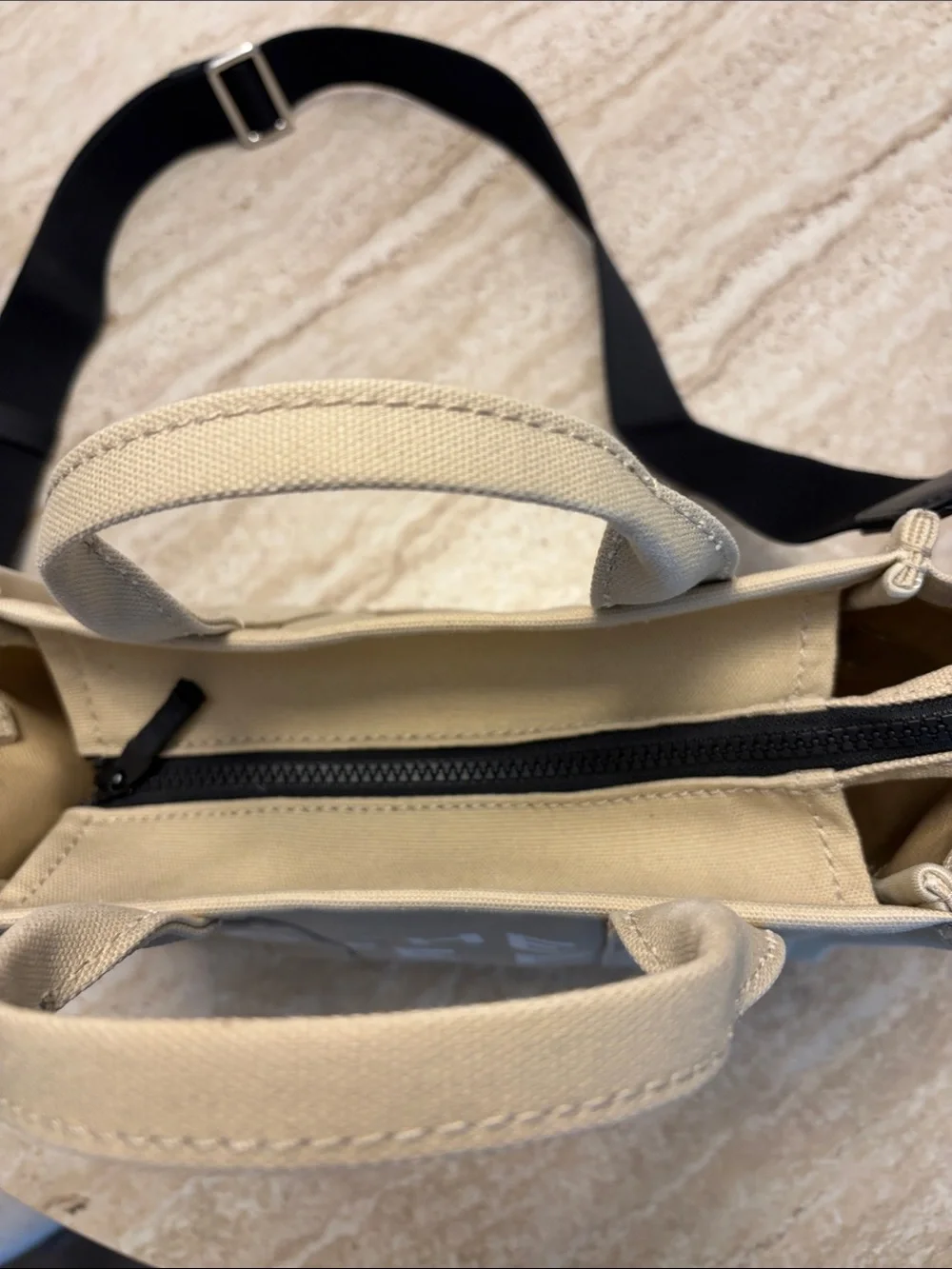 Marc Jacobs Small Beige Canvas 'The Tote Bag' with Black Strap - Picture 3 of 12